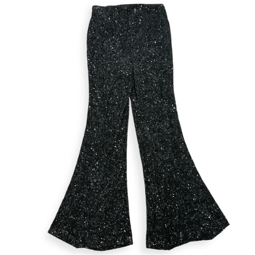 Express Super High Waisted Sequin Flare Pant Black Size Small - Picture 5 of 10